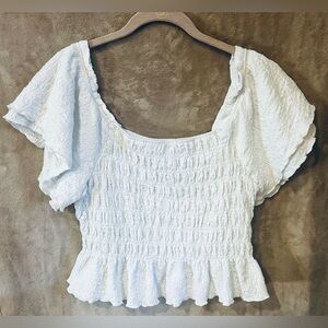 Celebrity Pink White Textured Smocked Ruffle Sleeve Blouse – XXL